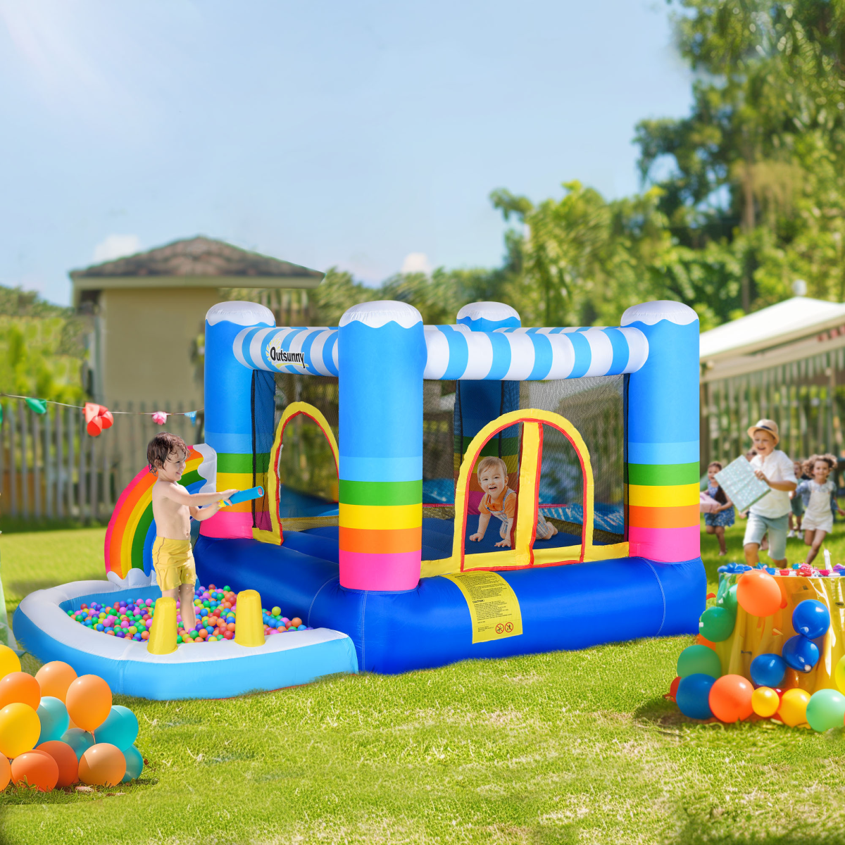 Kids Bouncy Castle with Pool Outdoor Trampoline W/ Net & Blower 3-8 Yrs