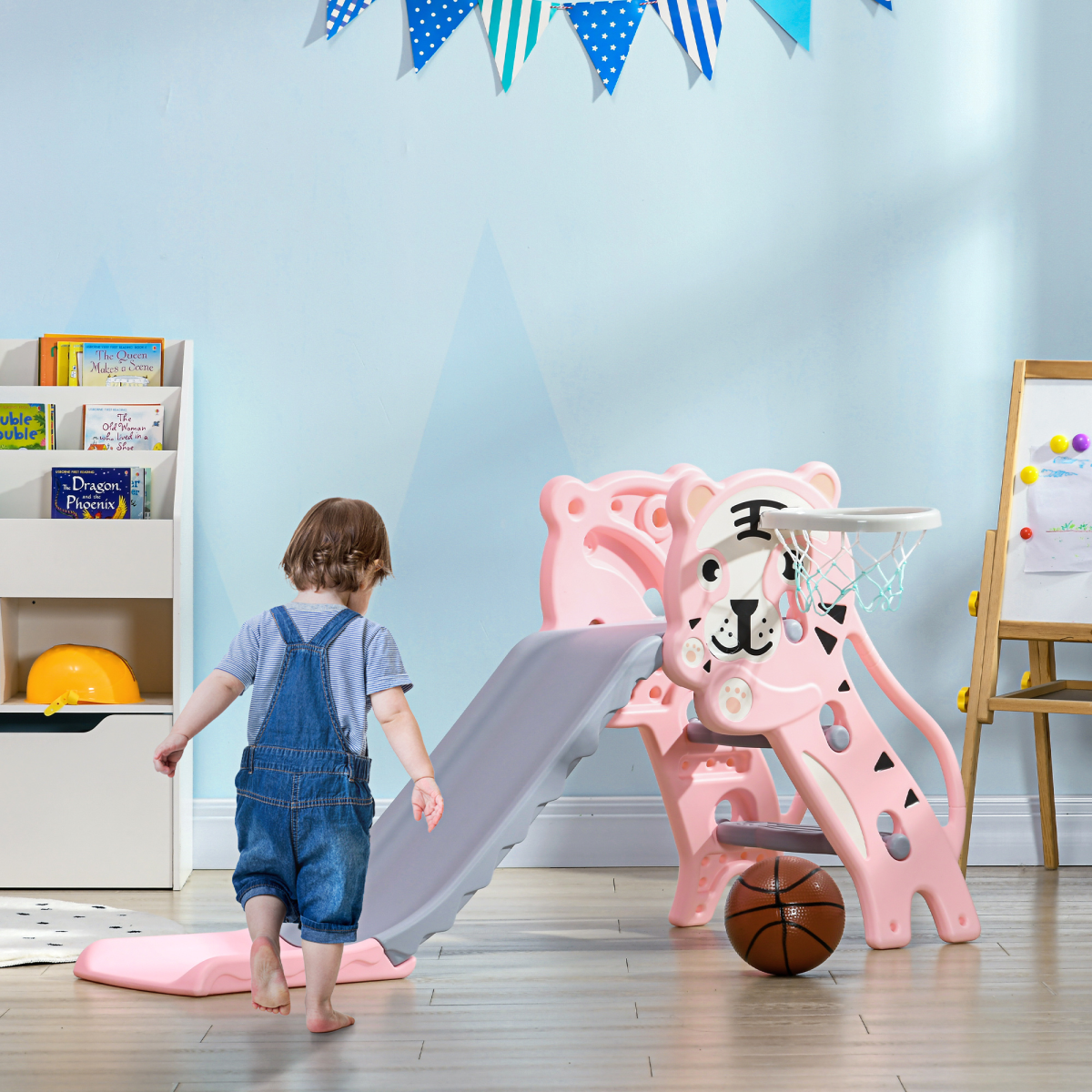 AIYAPLAY Kids Slide with Basketball Hoop, for 18-36 Months, Pink
