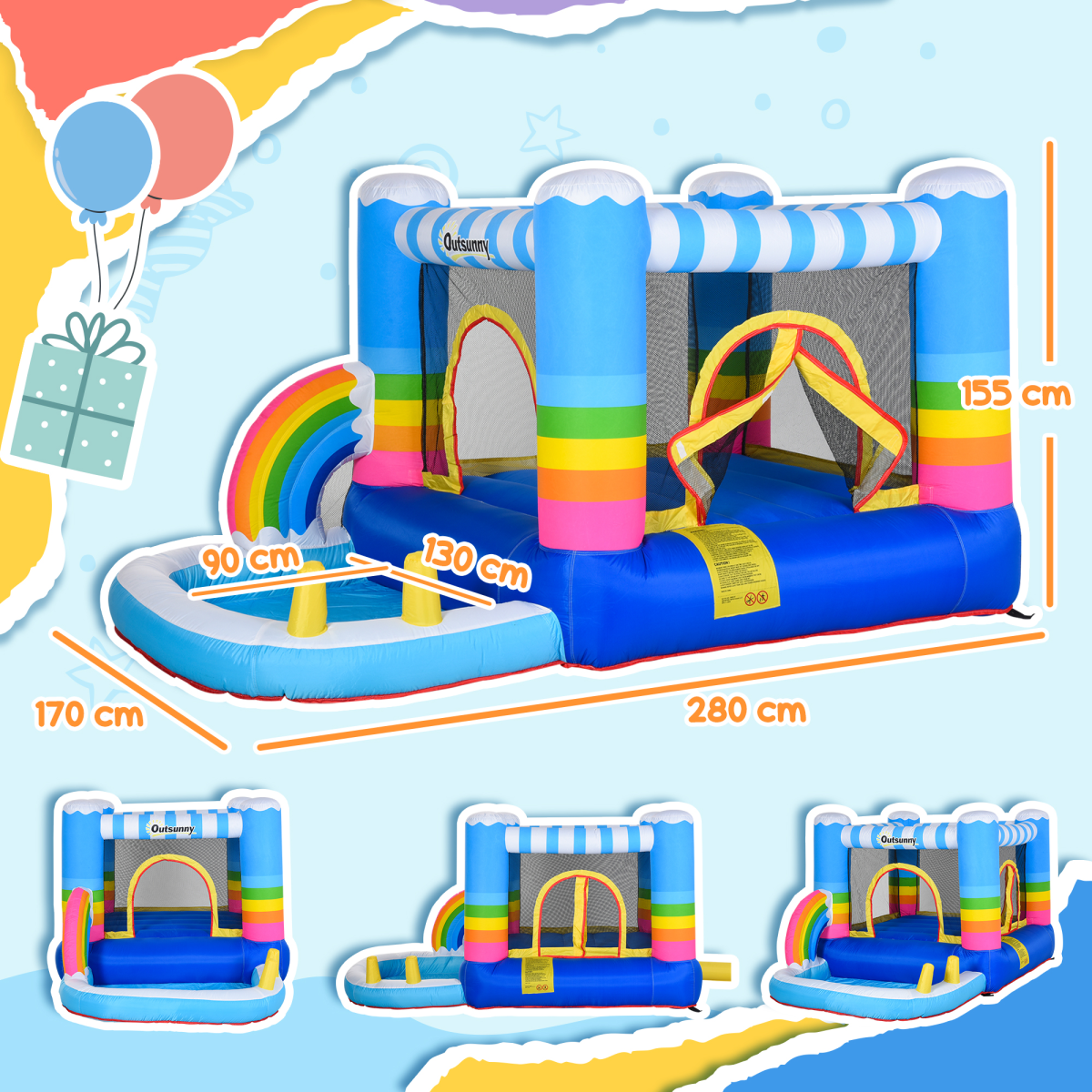 Kids Bouncy Castle with Pool Outdoor Trampoline W/ Net & Blower 3-8 Yrs