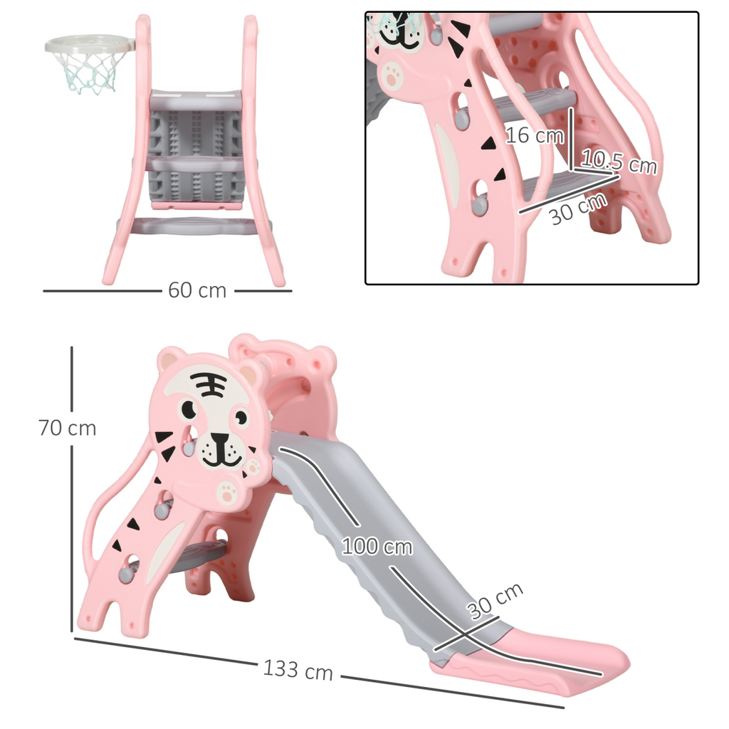 AIYAPLAY Kids Slide with Basketball Hoop, for 18-36 Months, Pink