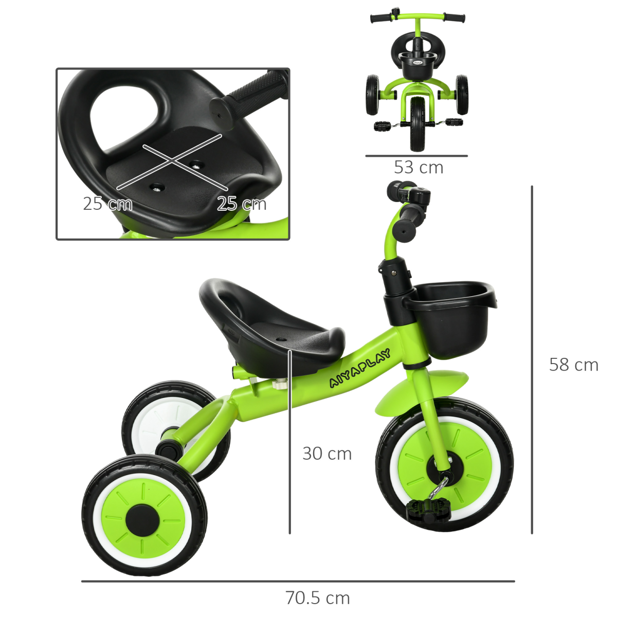 AIYAPLAY Trike with Adjustable Seat, Kids Tricycle for 2-5 Years Old Green