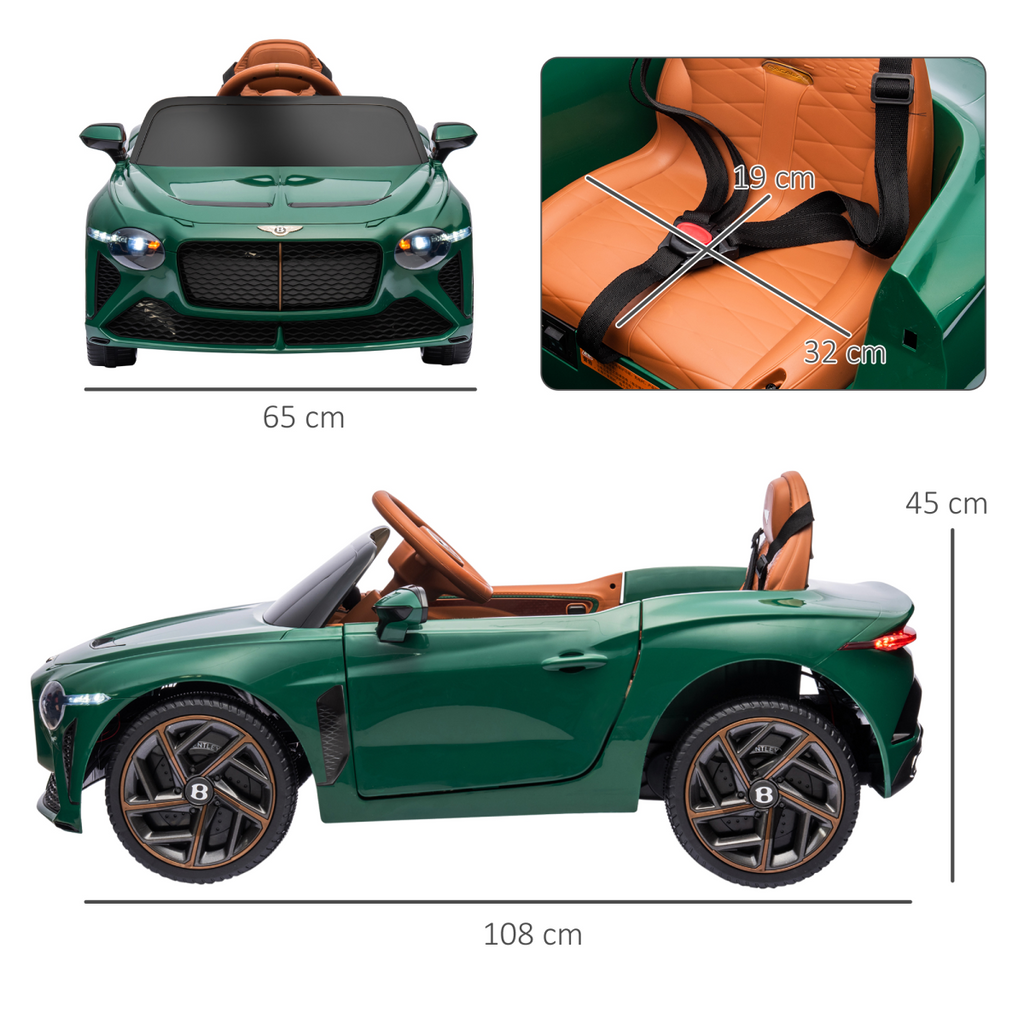 HOMCOM Green Bentley Bacalar Licensed 12V Kids Electric Ride-On with Remote