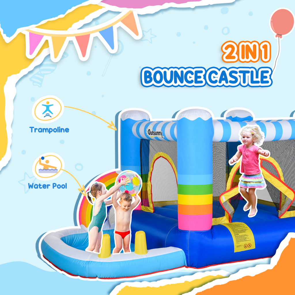 Kids Bouncy Castle with Pool Outdoor Trampoline W/ Net & Blower 3-8 Yrs