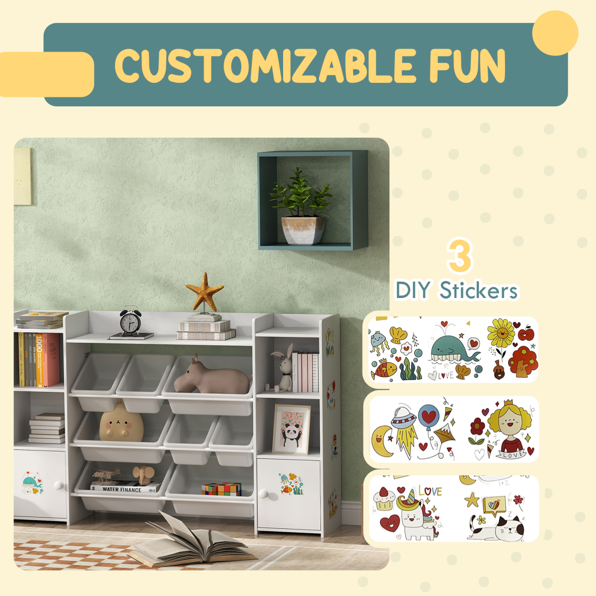 AIYAPLAY Kids Toy Storage Organiser with 8 Removable Storage Boxes