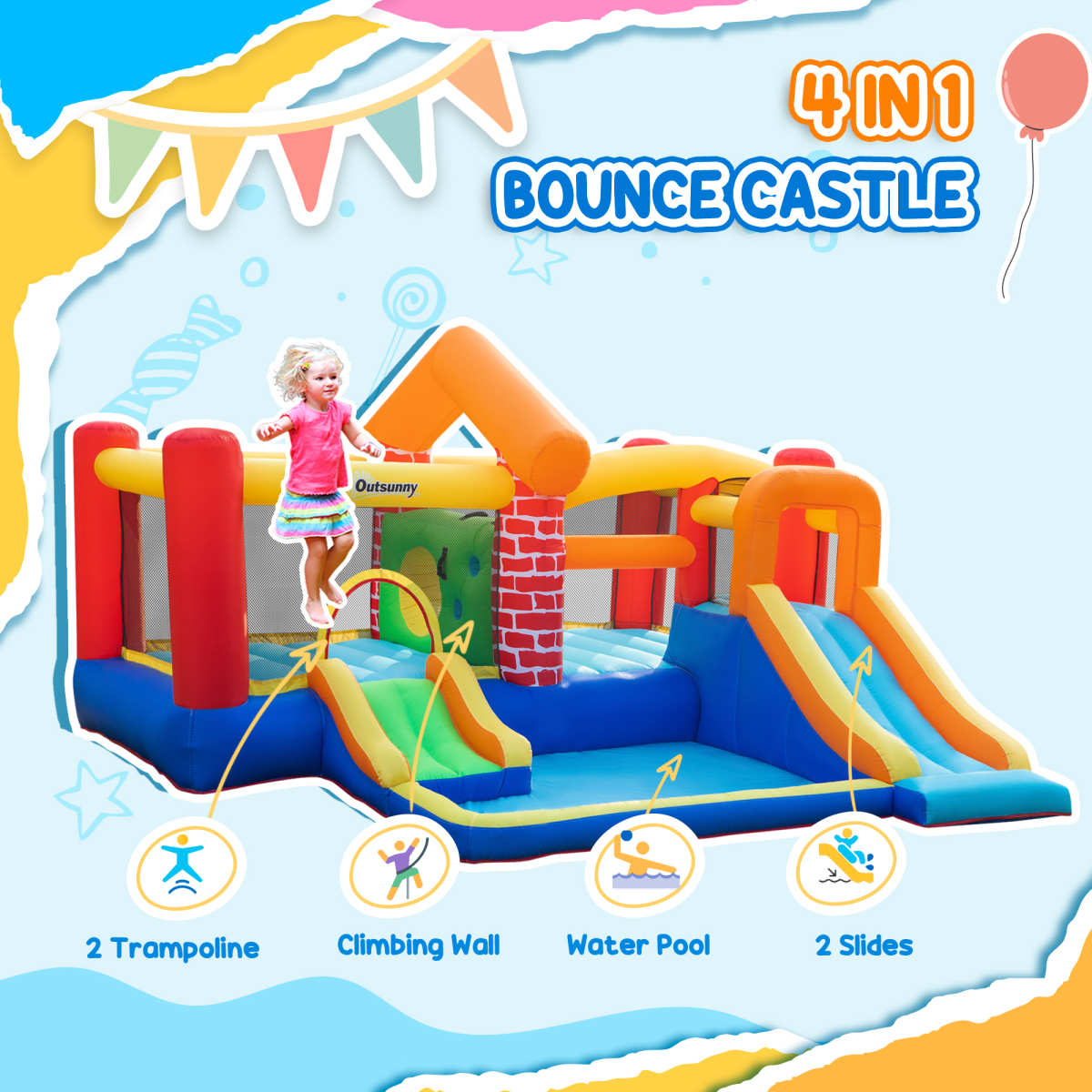 Kids Bouncy Castle with Double Slides Pool Trampoline with Blower