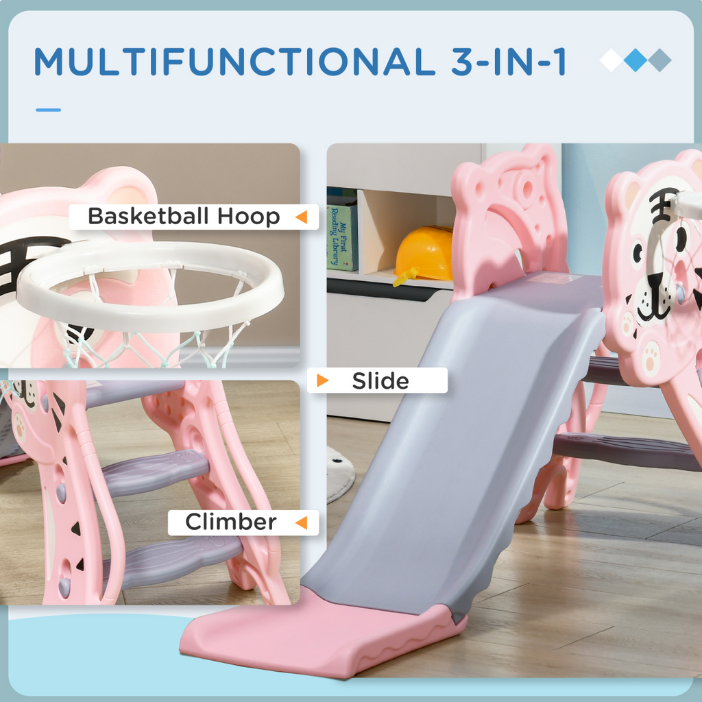 AIYAPLAY Kids Slide with Basketball Hoop, for 18-36 Months, Pink