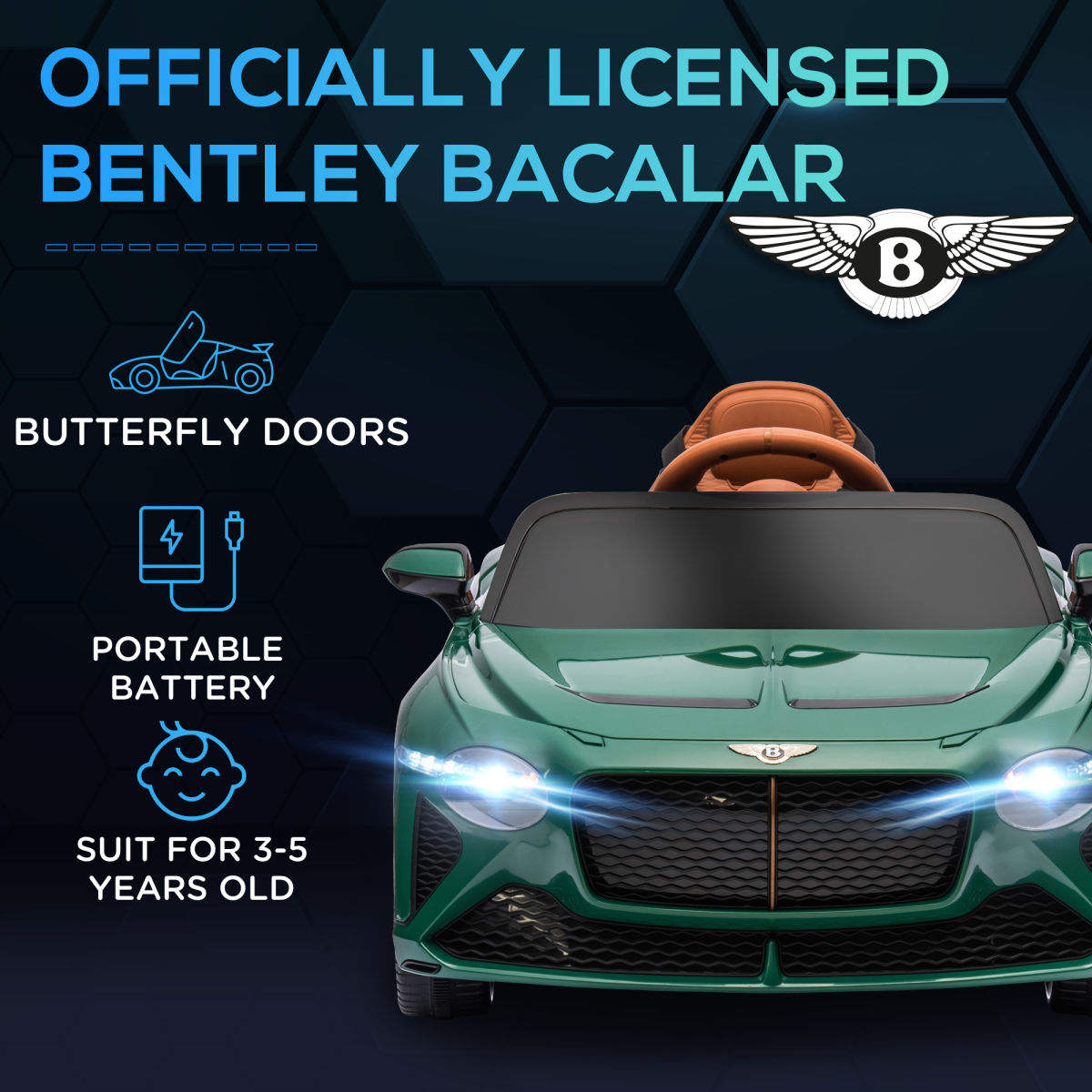 HOMCOM Green Bentley Bacalar Licensed 12V Kids Electric Ride-On with Remote
