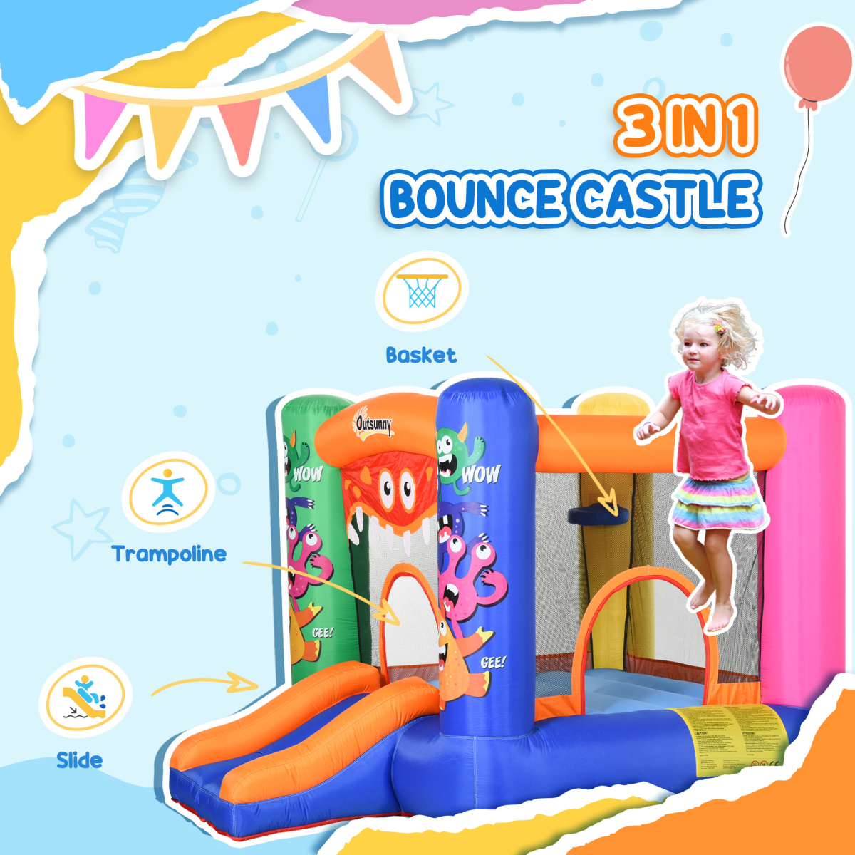 Bouncy Castle with Slide Basket Trampoline
