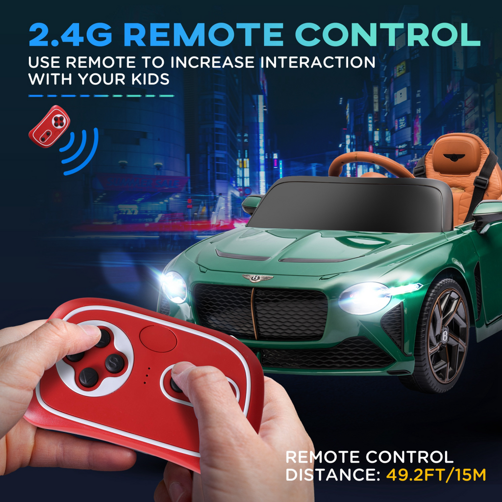 HOMCOM Green Bentley Bacalar Licensed 12V Kids Electric Ride-On with Remote