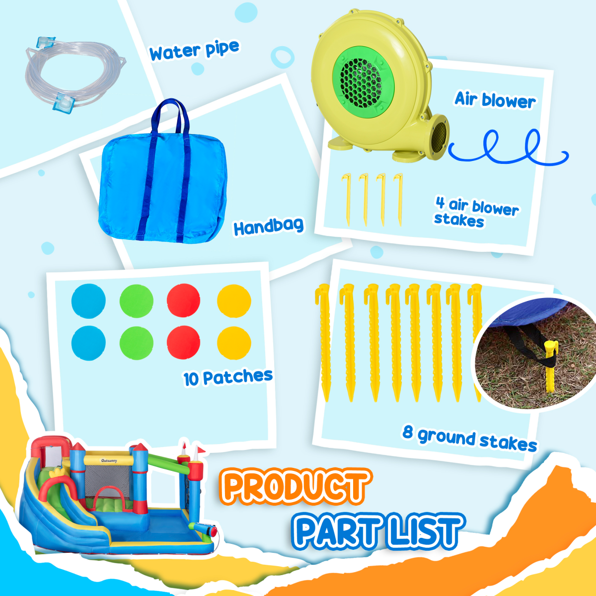Kids Inflatable Bouncy Castle 6 in 1 Water Slide Water Gun Air Blower