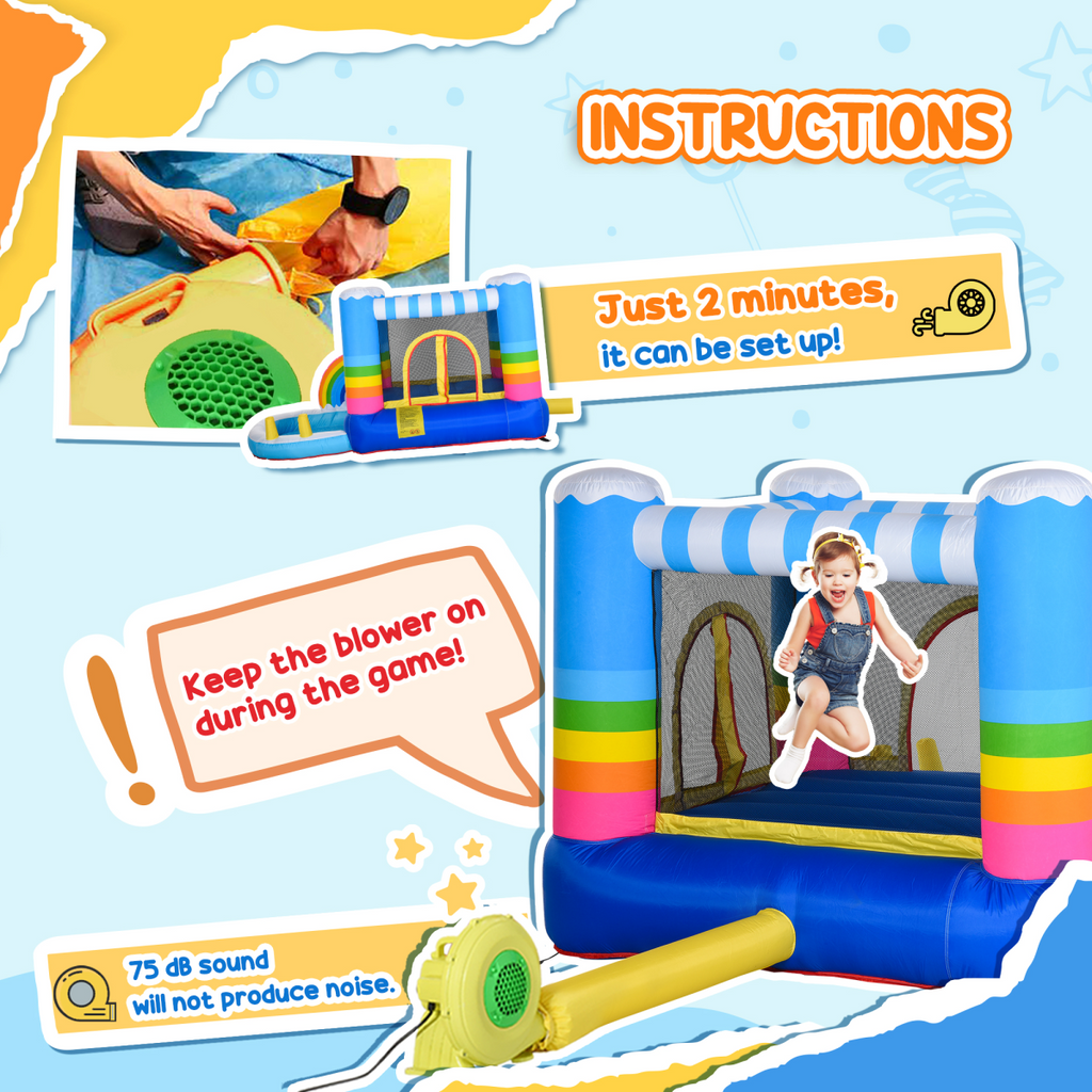 Kids Bouncy Castle with Pool Outdoor Trampoline W/ Net & Blower 3-8 Yrs