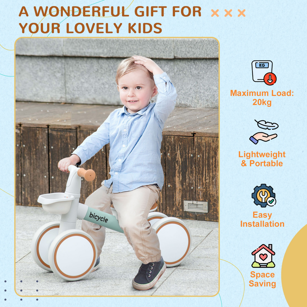 AIYAPLAY Kids Balance Bike for 1-3 Years Old with Adjustable Seat, Green