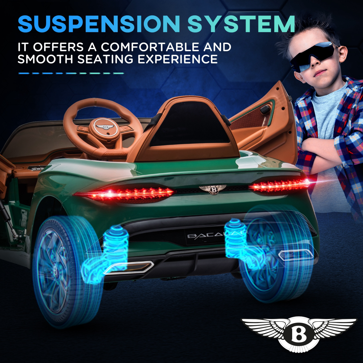 HOMCOM Green Bentley Bacalar Licensed 12V Kids Electric Ride-On with Remote