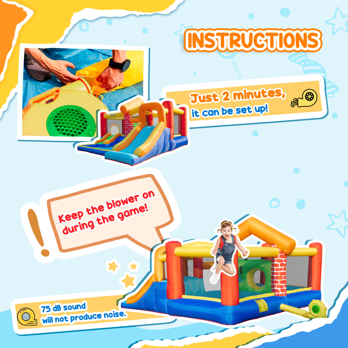 Kids Bouncy Castle with Double Slides Pool Trampoline with Blower