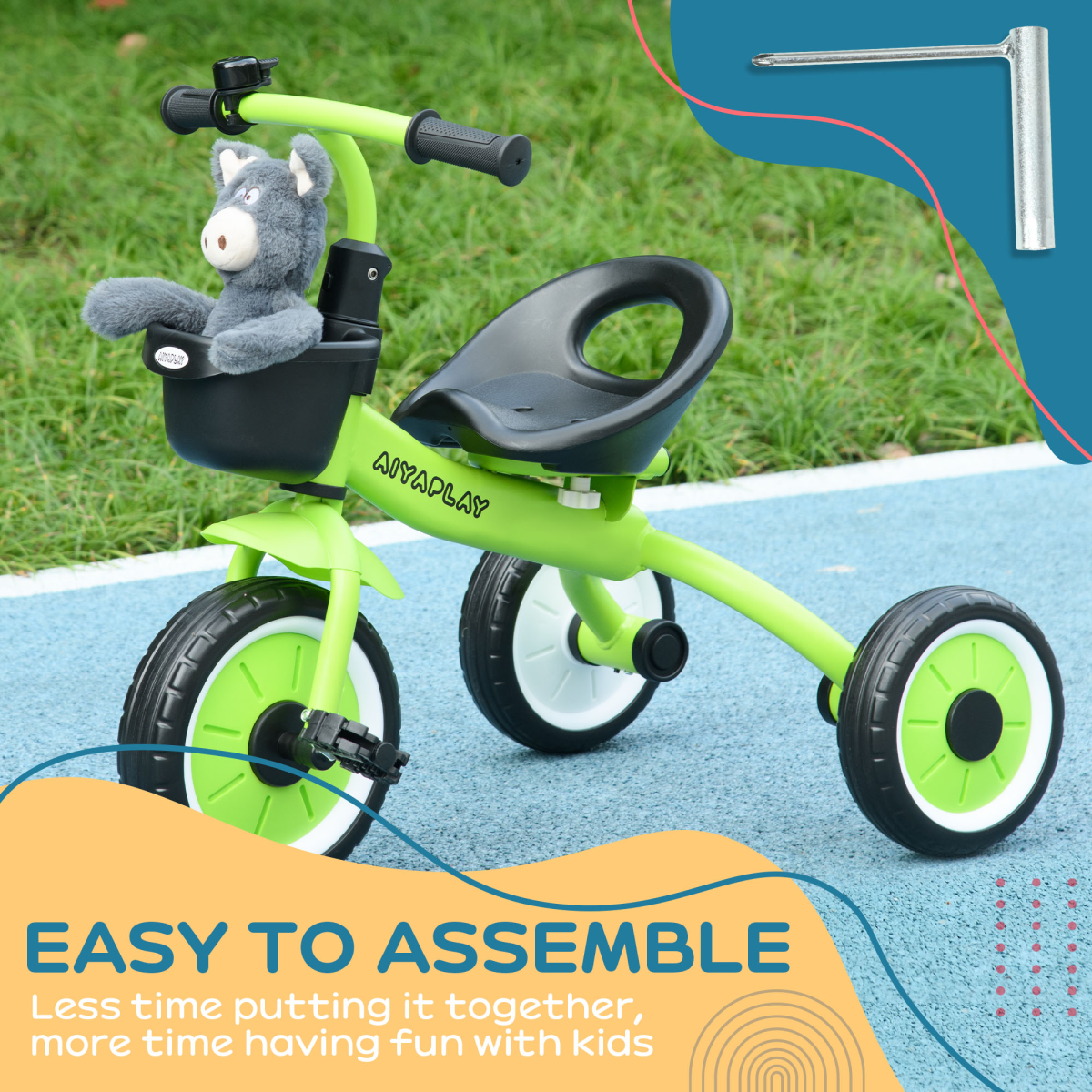 AIYAPLAY Trike with Adjustable Seat, Kids Tricycle for 2-5 Years Old Green
