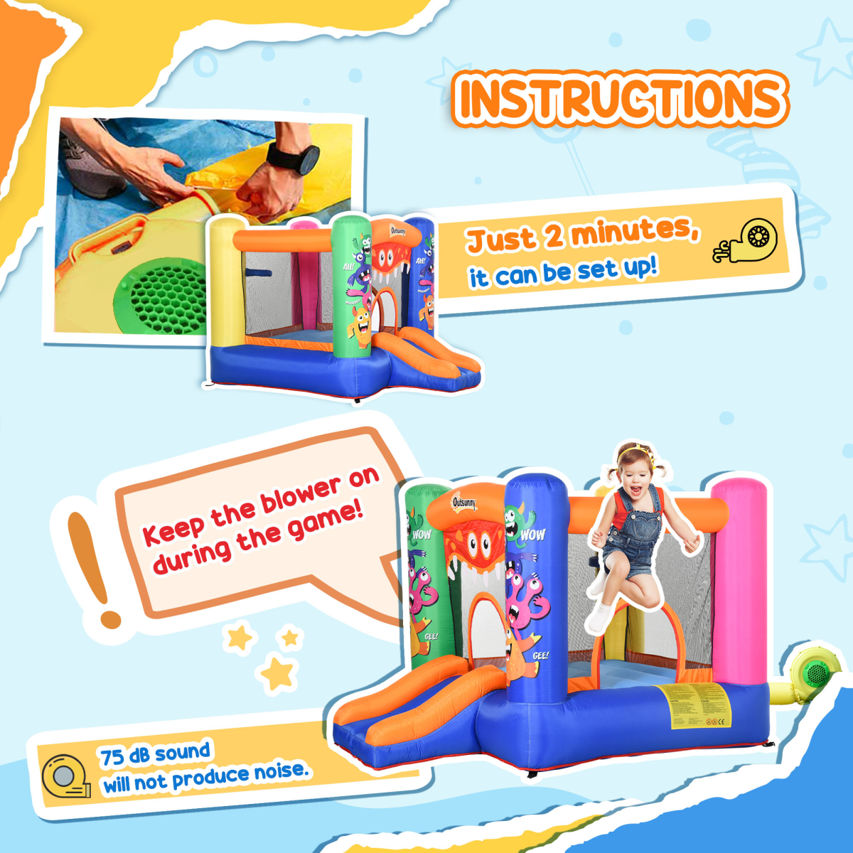 Bouncy Castle with Slide Basket Trampoline