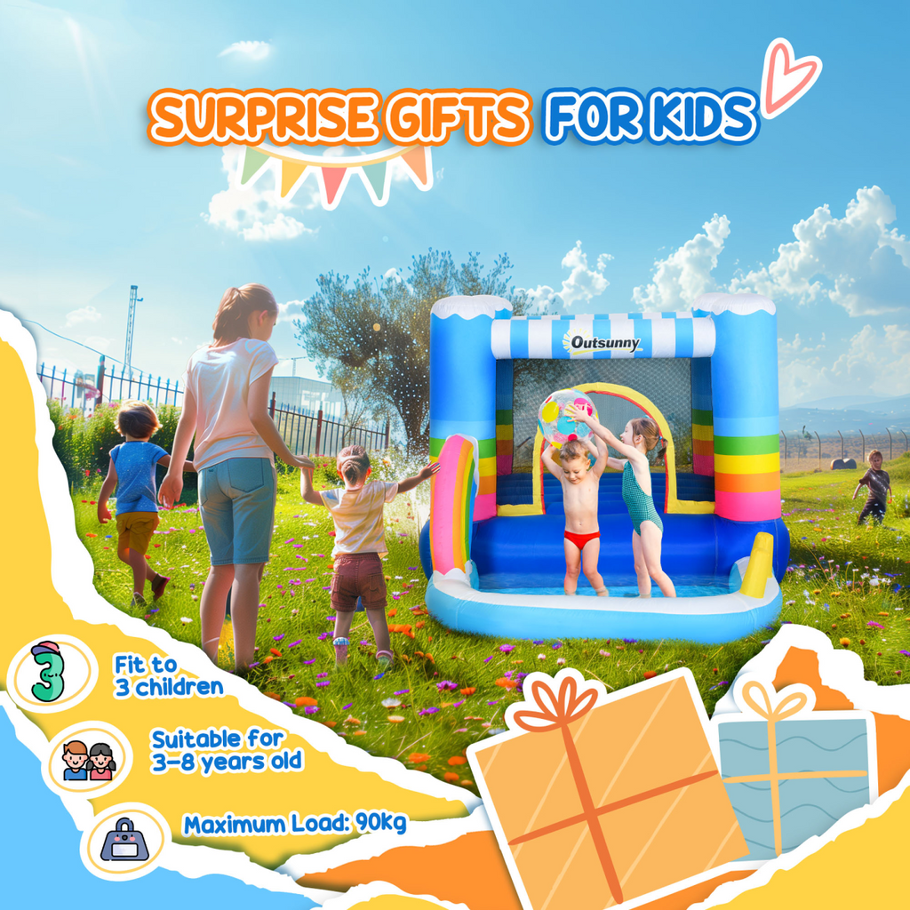Kids Bouncy Castle with Pool Outdoor Trampoline W/ Net & Blower 3-8 Yrs